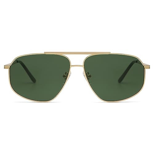 SOJOS Retro Hexagon Aviator Sunglasses for Women Men Trendy Vintage UV400 Protection Shades SJ1200, Gold/Green | Amazon (US)