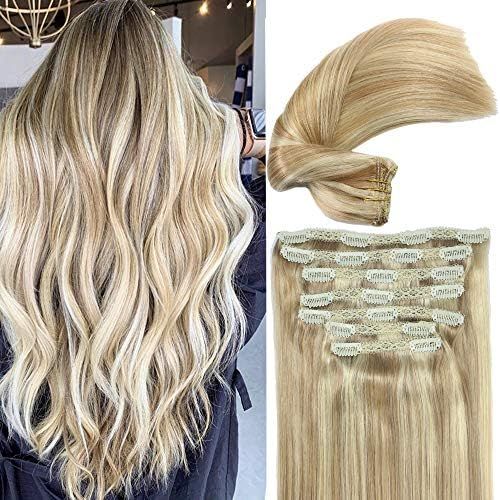 Amazon.com: Eufficco Real Human Hair Lace Clip In Hair Extensions 100g 14inch Pinao Color Dirty B... | Amazon (US)