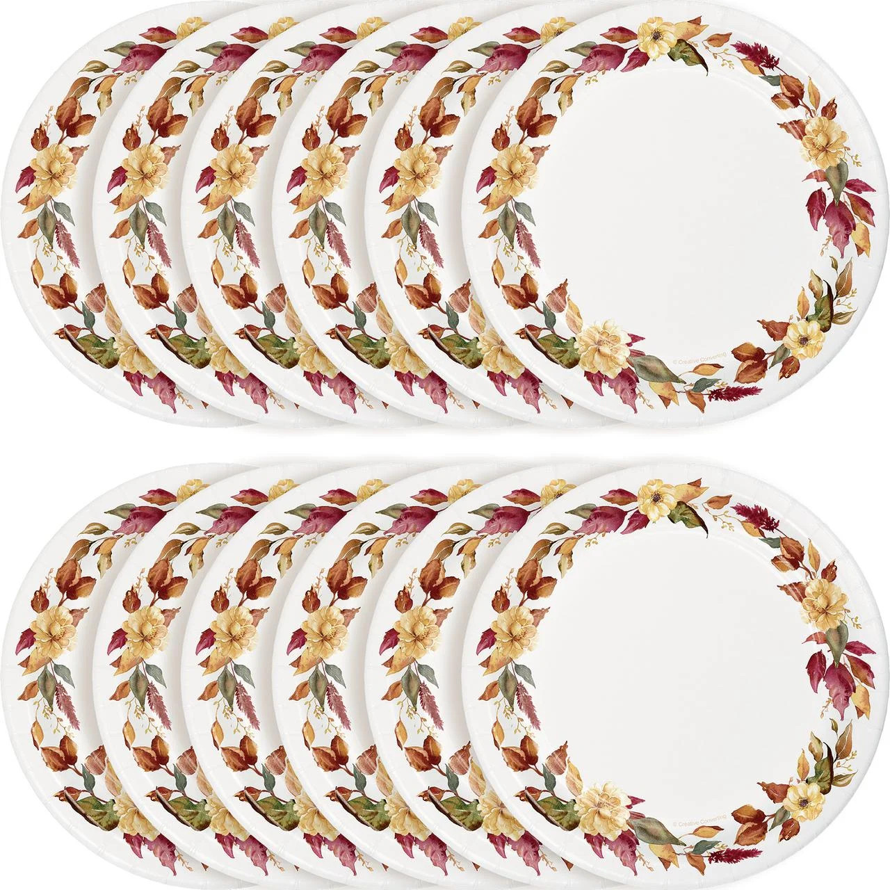 Way To Celebrate Traditional Luncheon Thanksgiving Multicolor Round Disposable Paper Plates, 7 In... | Walmart (US)