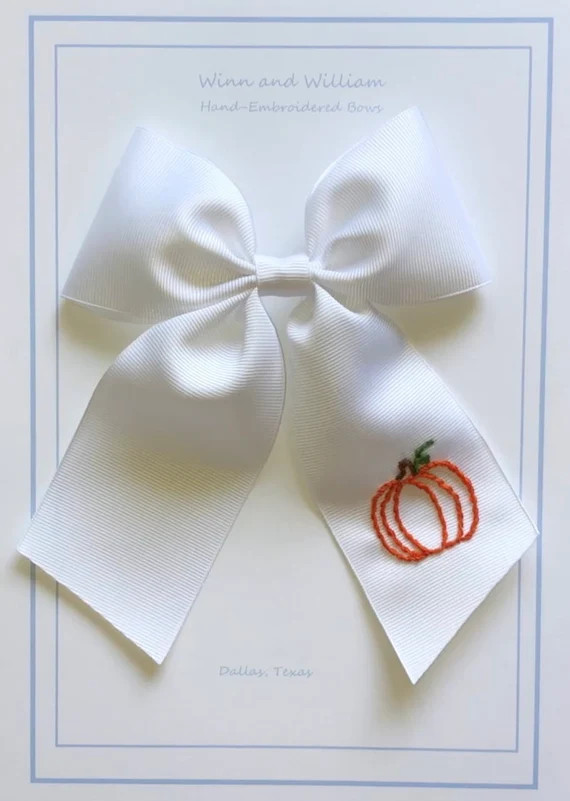 Pumpkin Hand Embroidered Bow - Etsy | Etsy (US)