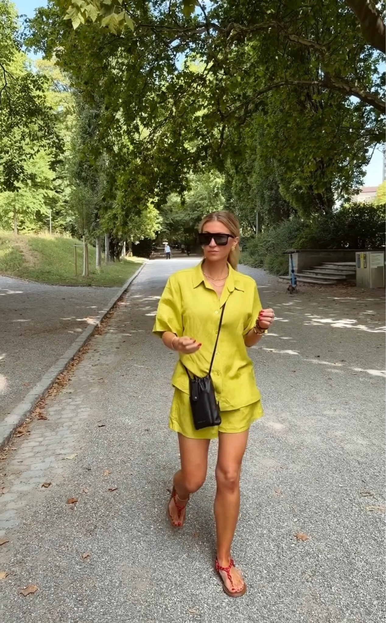 Linen sets are so comfortable and make you feel put together. Plus I live for a chartreuse moment. R uns TTS, wearing a S in top and bottom. Red cord sandals: TTS, almost sold out Black crossbody phone pouch: it’s perfect, just came out in brown. #LTKgrwm #LTKdayinmylife