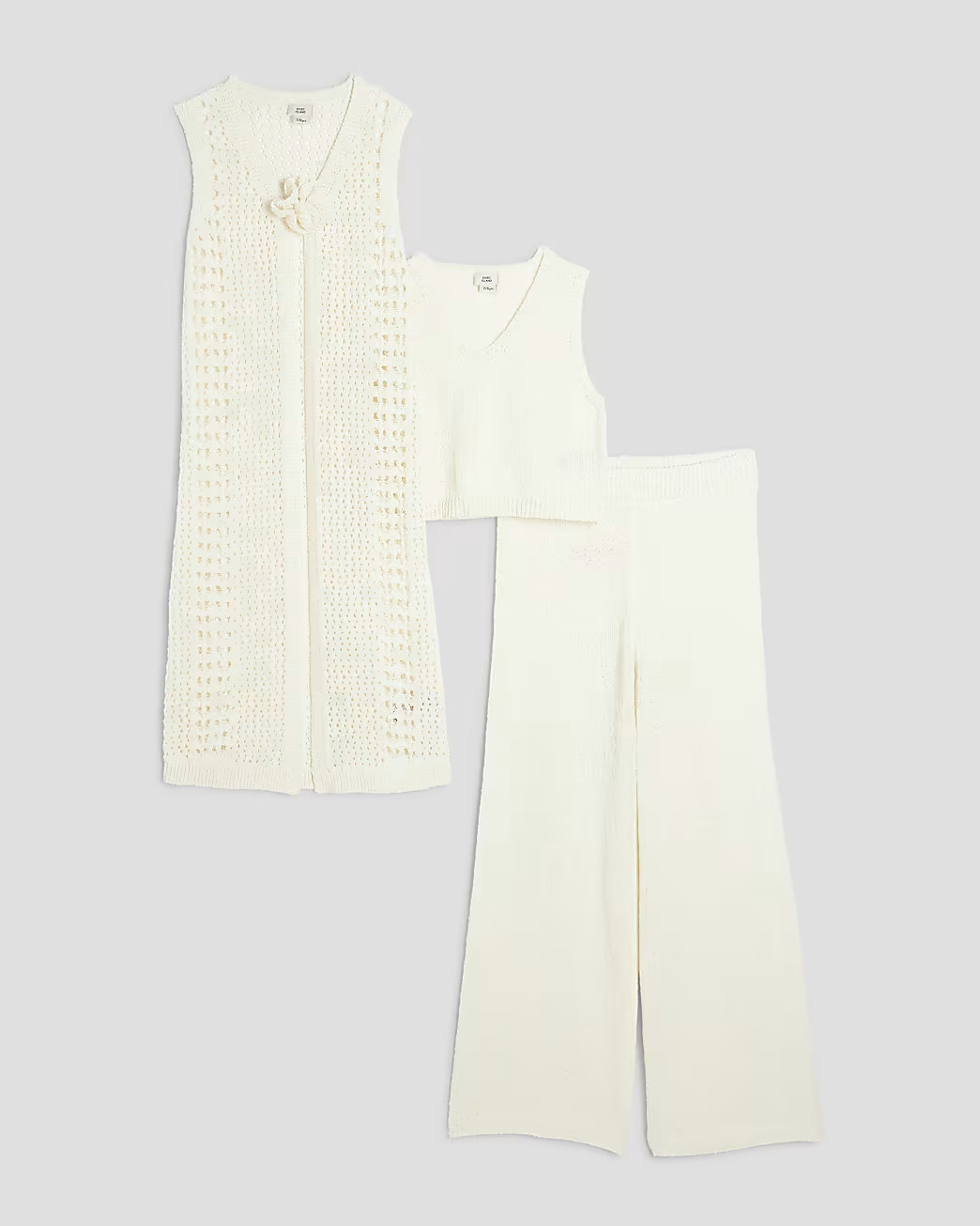 Girls Cream Knit Corsage Top Set | River Island UK & IE