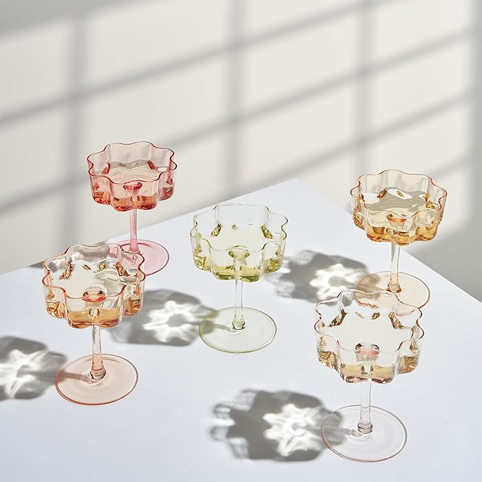 Khen Flower Vintage Wavy Glass Coupes Martini, Champagne & Cocktail Coupes - Set of 5-7oz Colorfu... | Amazon (US)