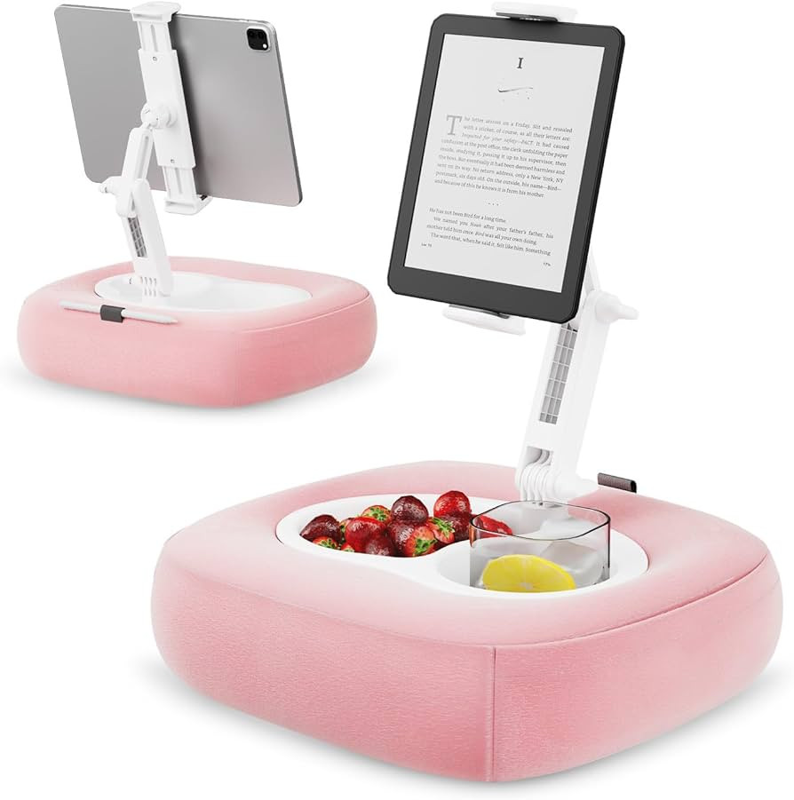 Tablet Pillow Stand, Adjustable Kindle Holder with 2 Snack Bowls, 360° Adjustable iPad Stand for... | Amazon (US)