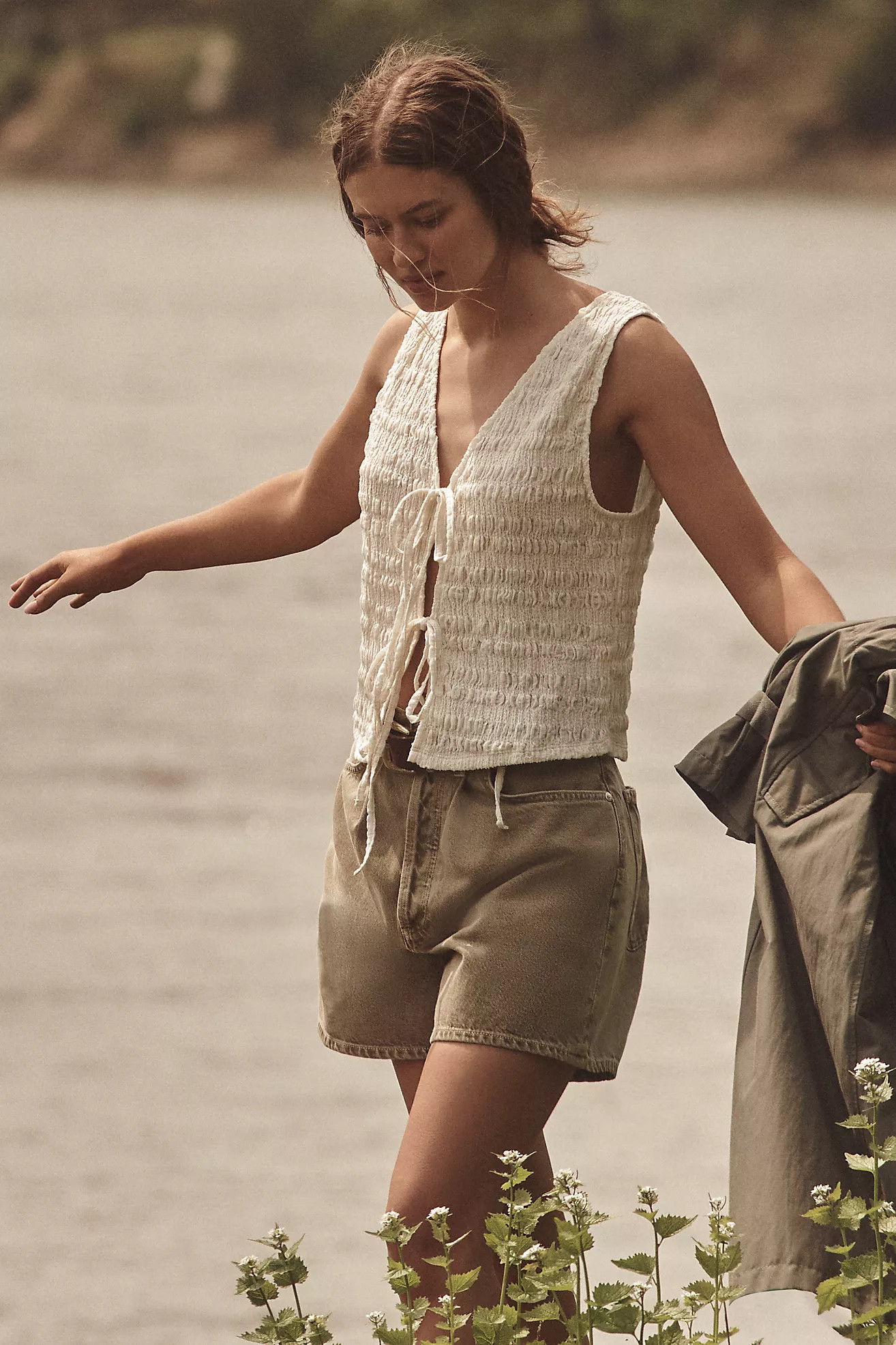 By Anthropologie Front-Tie Puckered Tank Top | Anthropologie (US)