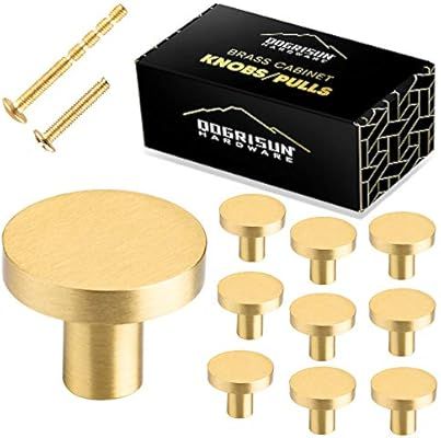 QogriSun 10-Pack Solid Brass Cabinet Knobs, 1-Inch Round Gold Decorative, Small Pulls Handles, Co... | Amazon (US)