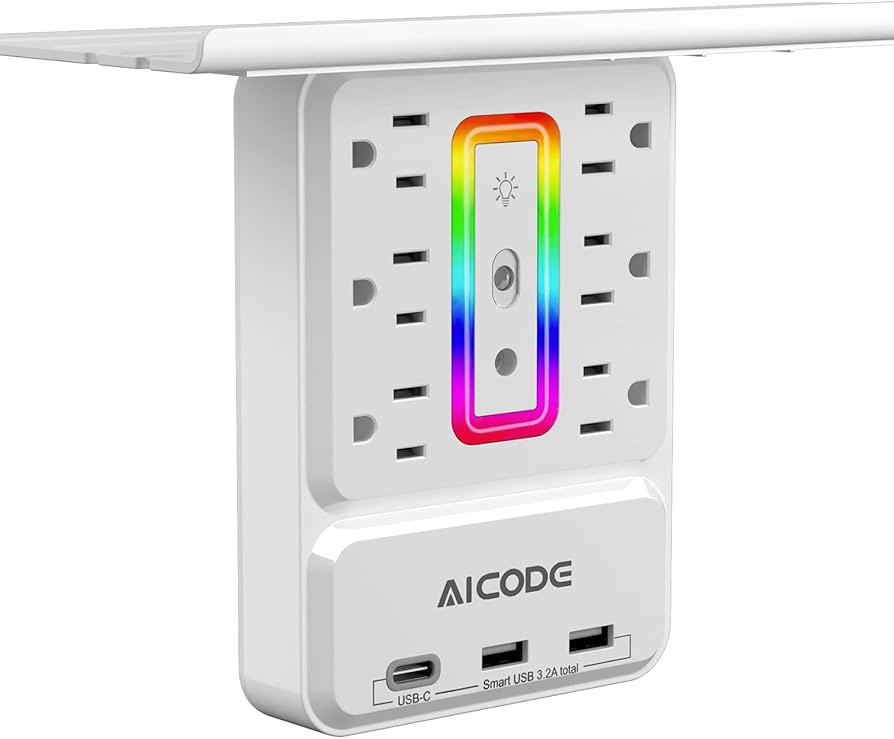 Socket Outlet Shelf,Wall Outlet Extender Surge Protector with Nightlight,6 Outlets with 3 USB Por... | Amazon (US)