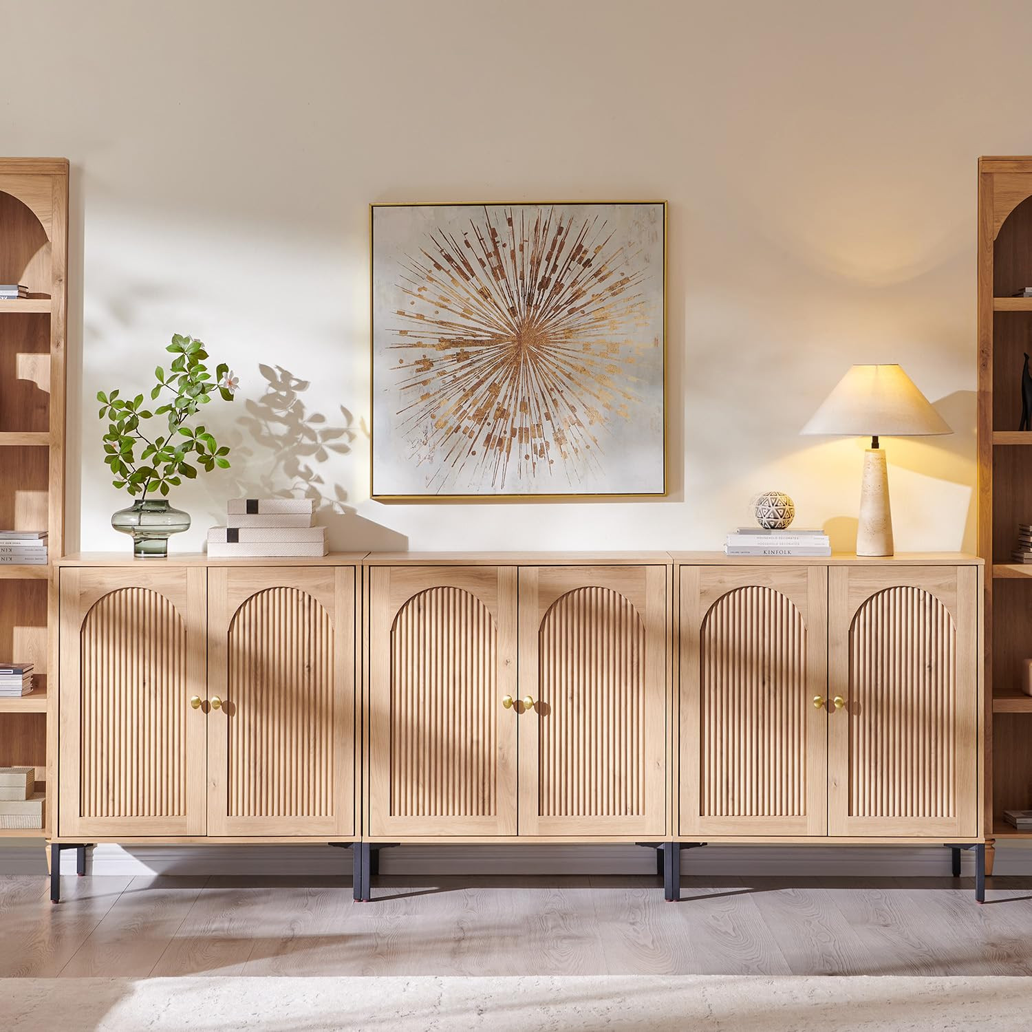 Modern Buffet Cabinet with Storage, 92.63" W Fluted Arched Sideboard Cabinet w/Adjustable Shelves... | Amazon (US)