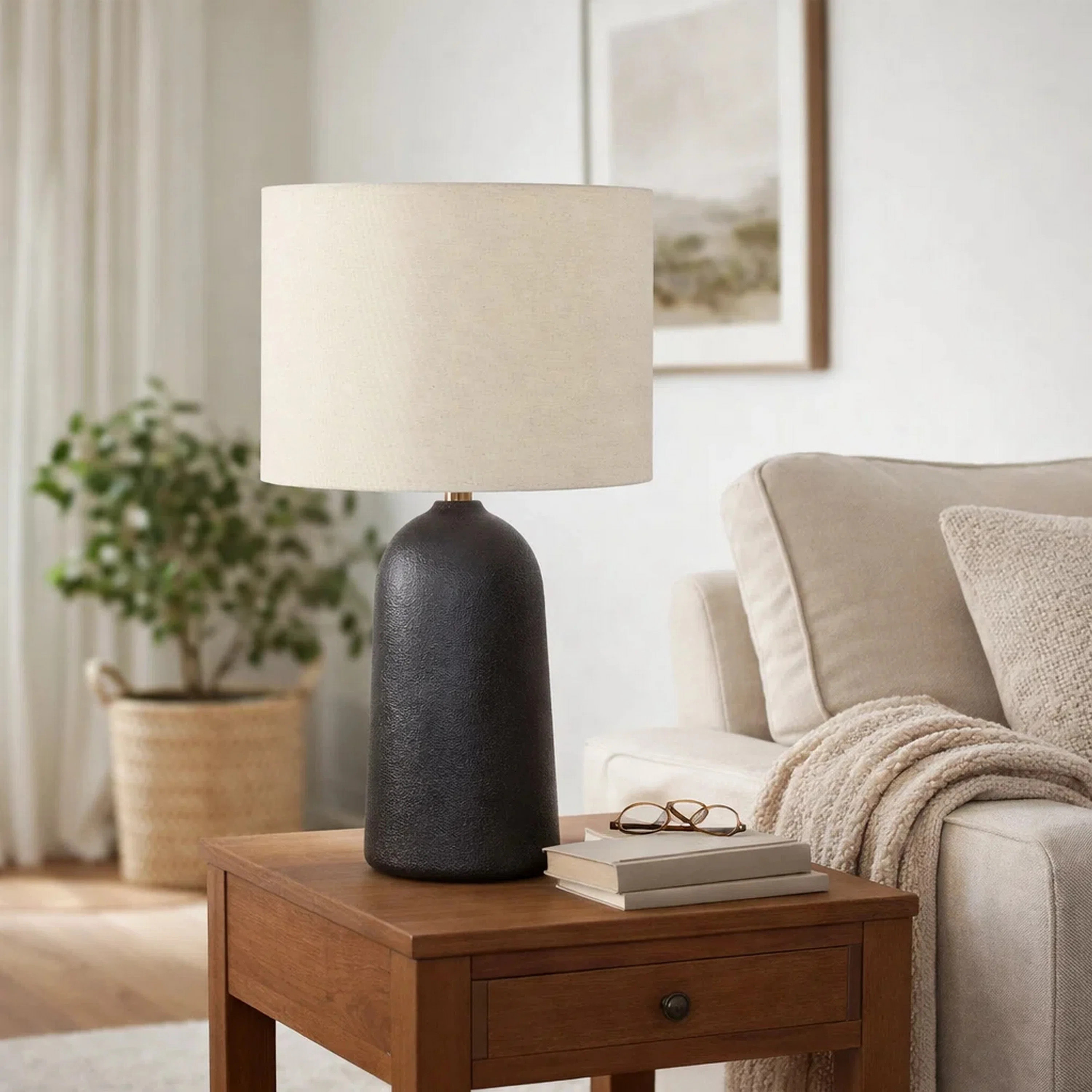 Benjara Dios Table Lamp, Textured Ceramic Body, Fabric Shade, 27 Inch | Wayfair | Wayfair North America