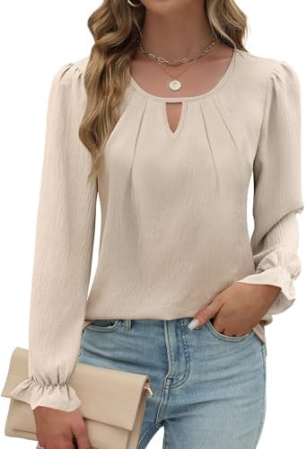 Womens Long Sleeve Tops Dressy Business Casual Blouses Basic Loose Fit V Neck Work Shirt 2024 Fal... | Amazon (US)