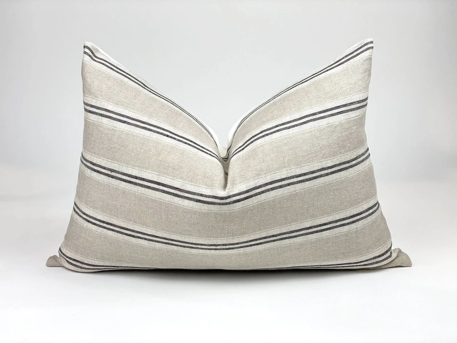DRIFT | Black and Tan Stripe Linen Pillow Cover, Neutral Pillow, Modern Farmhouse Pillow, Stripe ... | Etsy (US)