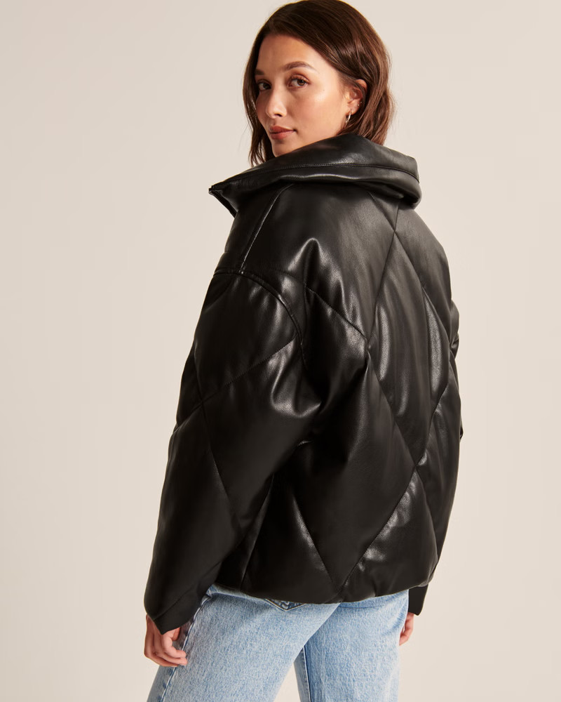 Oversized Vegan Leather Diamond Puffer | Abercrombie & Fitch (US)