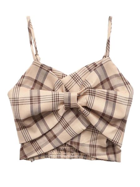 'Audrey' Plaid Front Bow Cami Top | Goodnight Macaroon