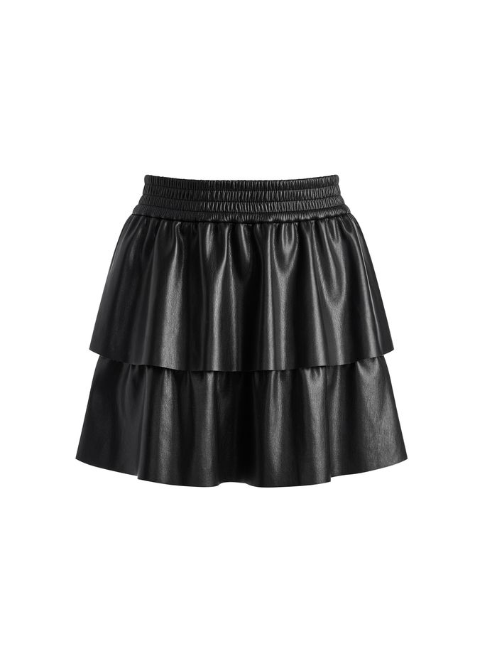 JIA VEGAN LEATHER TIERED MINI SKIRT | Alice + Olivia