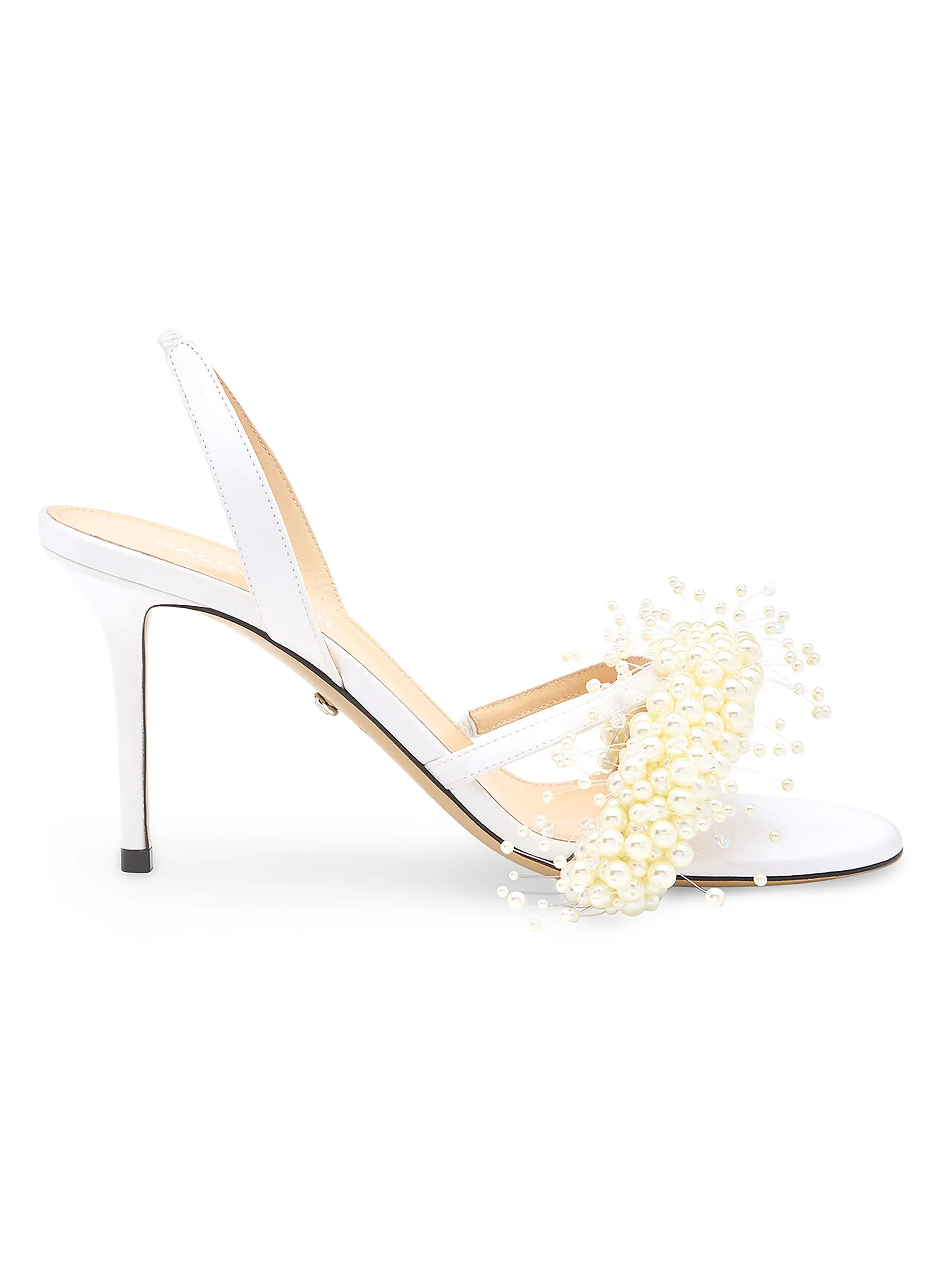Mach & Mach 85MM Floating Pearl Satin Sandals | Saks Fifth Avenue | Saks Fifth Avenue