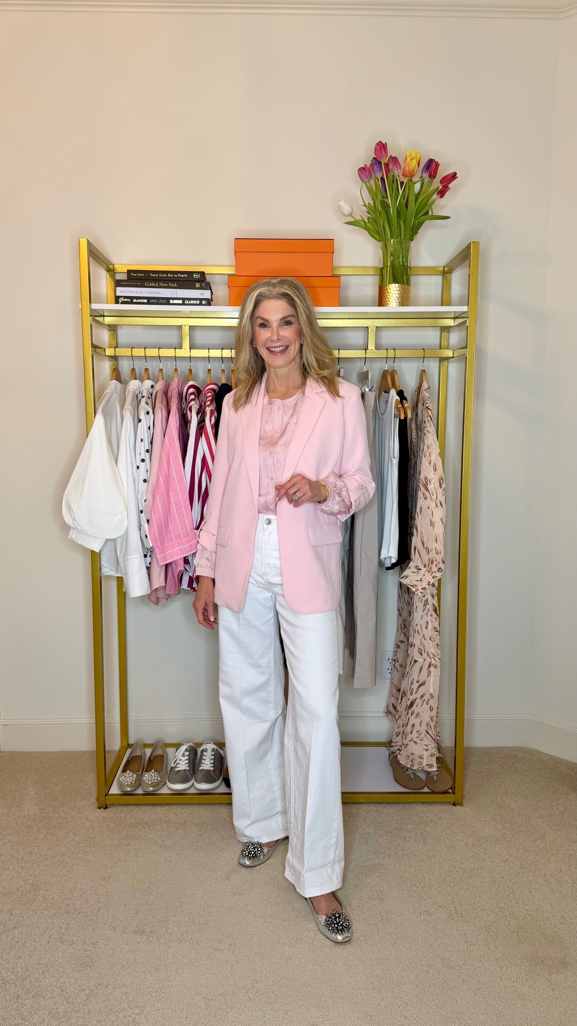 Loving this pink jacket & blouse combined with white jeans 

#LTKOver40 #LTKgrwm #LTKootd