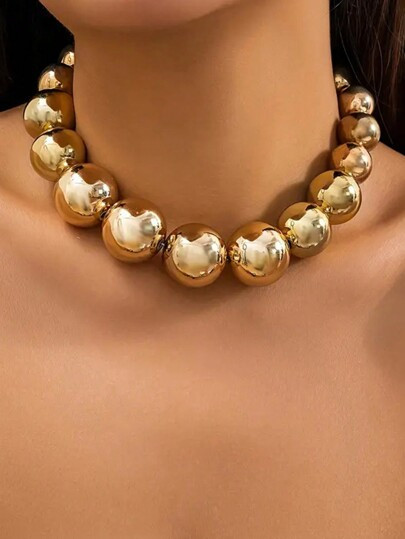 1pc Punk Style Exaggerated Geometric Circle Beaded Necklace For Women's Collarbone | SHEIN