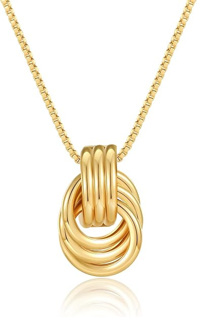 Gold Pendant Necklace for Women Chunky Knot Statement Necklaces 14K Gold Plated Snake Chain Trend... | Amazon (US)