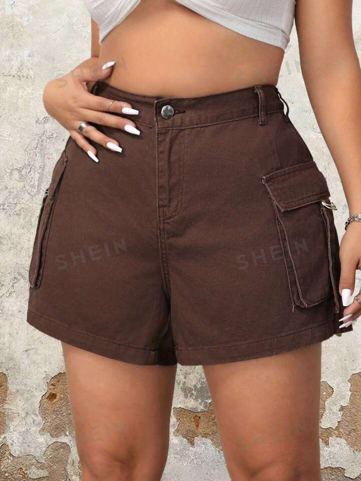 SHEIN ICON Plus Size Summer Casual Loose Fit Workwear Denim Shorts | SHEIN
