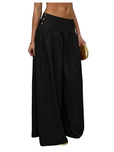 Milumia Women's Low Rise Wide Leg Pants Baggy Flowy Casual Palazzo Trousers | Amazon (US)