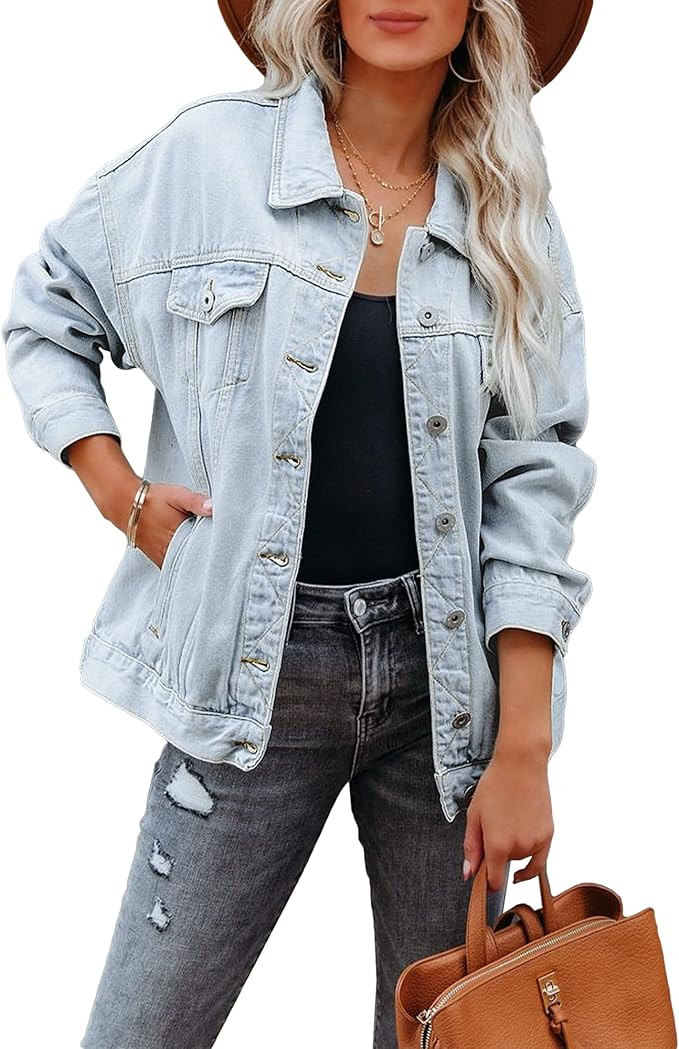 luvamia Womens Jean Jacket Oversized Boyfriend Trucker Denim Jackets for Women Shacket | Amazon (US)