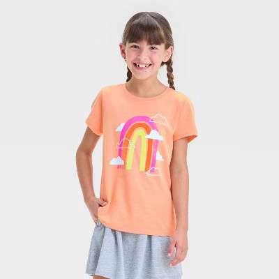Girls' Short Sleeve Rainbow Graphic T-Shirt - Cat & Jack™ Peach Orange | Target