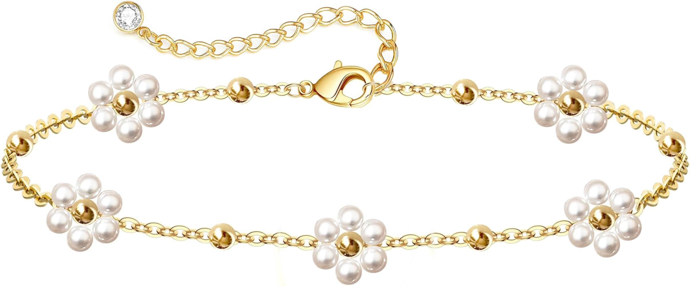 Zeffy Gold Pearl Beaded Bracelet for Women, 14K Gold Plated Jewelry Set With Paperclip Link Chain... | Amazon (US)