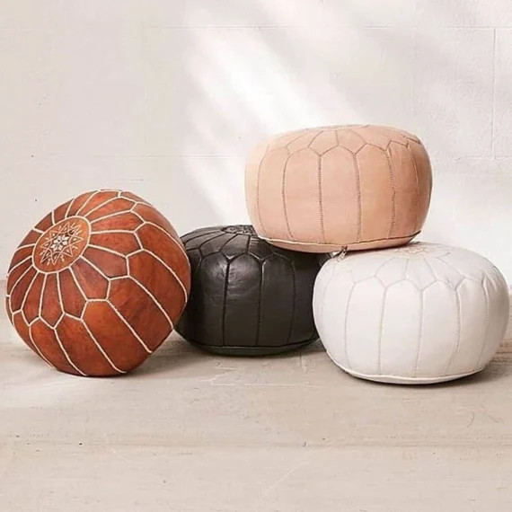 50% off Boho Moroccan Leather Pouf With Stitching Leather - Etsy | Etsy (US)