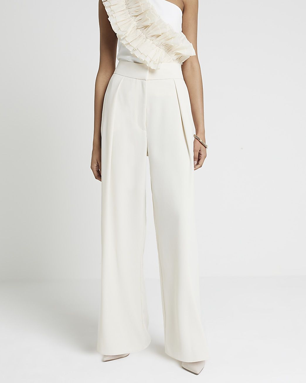 Cream pleated wide leg trousers | River Island (UK & IE)