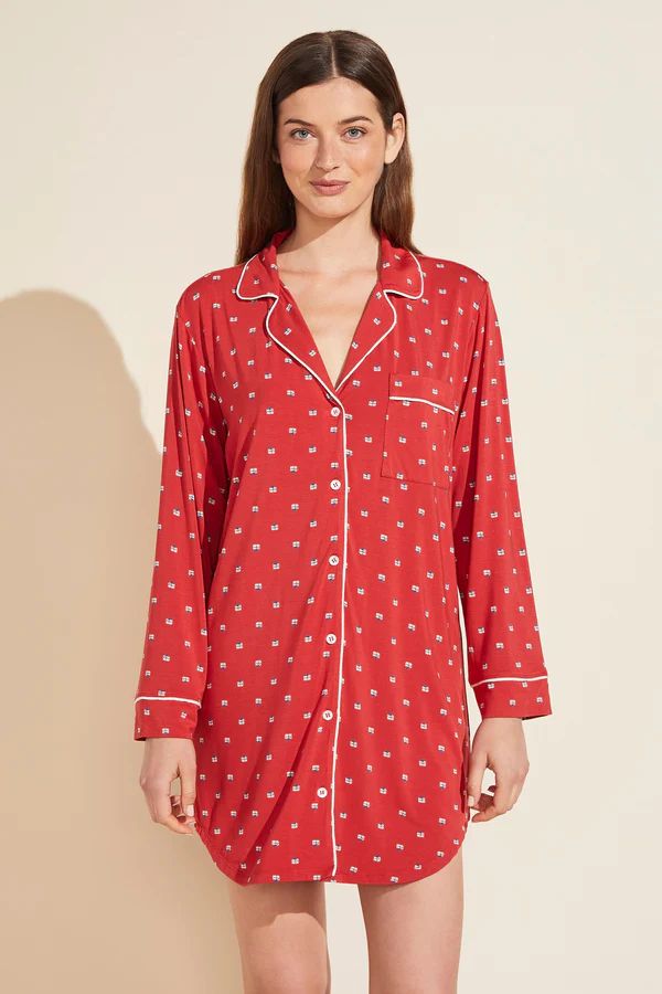 Gisele Printed TENCEL™ Modal Sleepshirt - Presents Haute Red/Bone | Eberjey