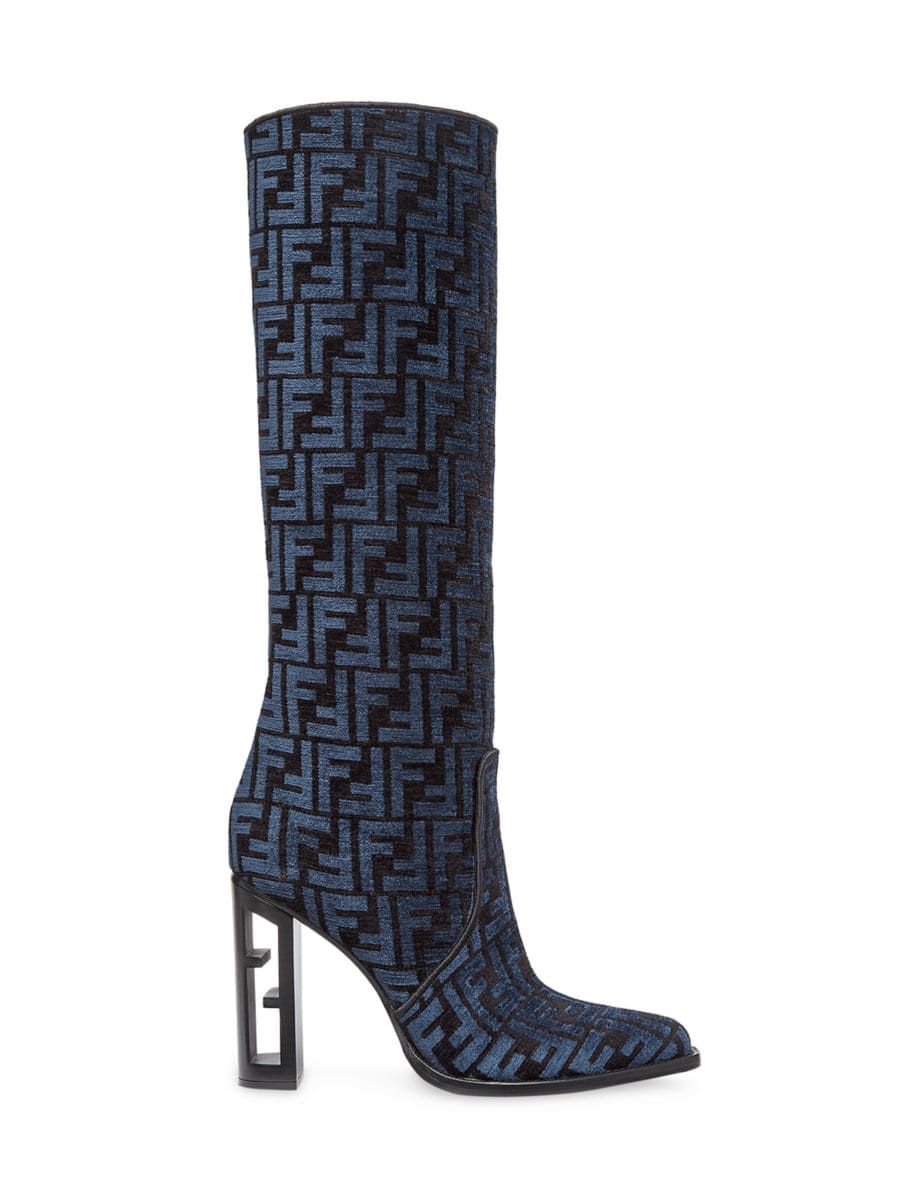 Fendi Jacquard FF Sculptural-Heel Tall Boots | Saks Fifth Avenue