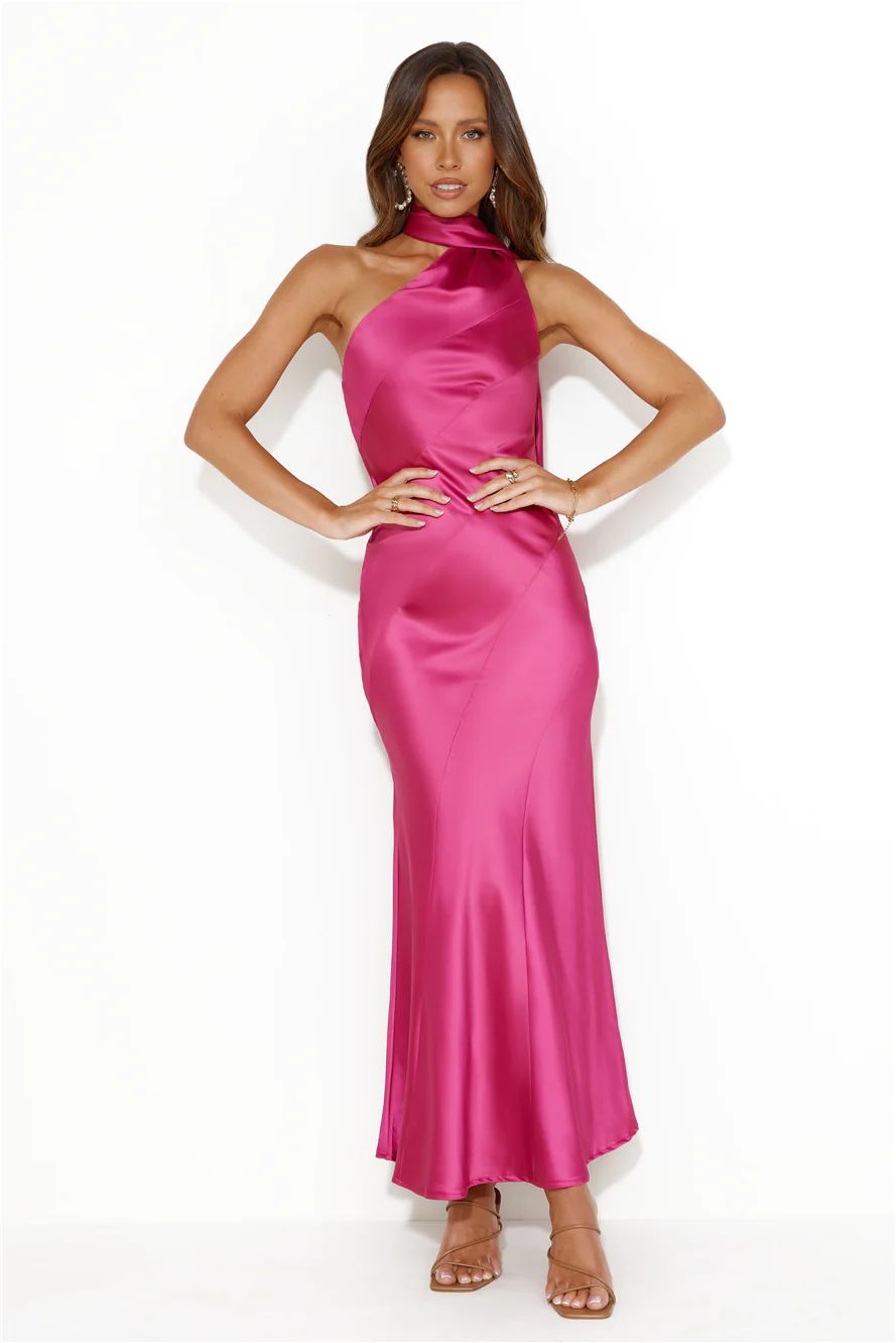 Glistening Star Satin Maxi Dress Hot Pink | Hello Molly