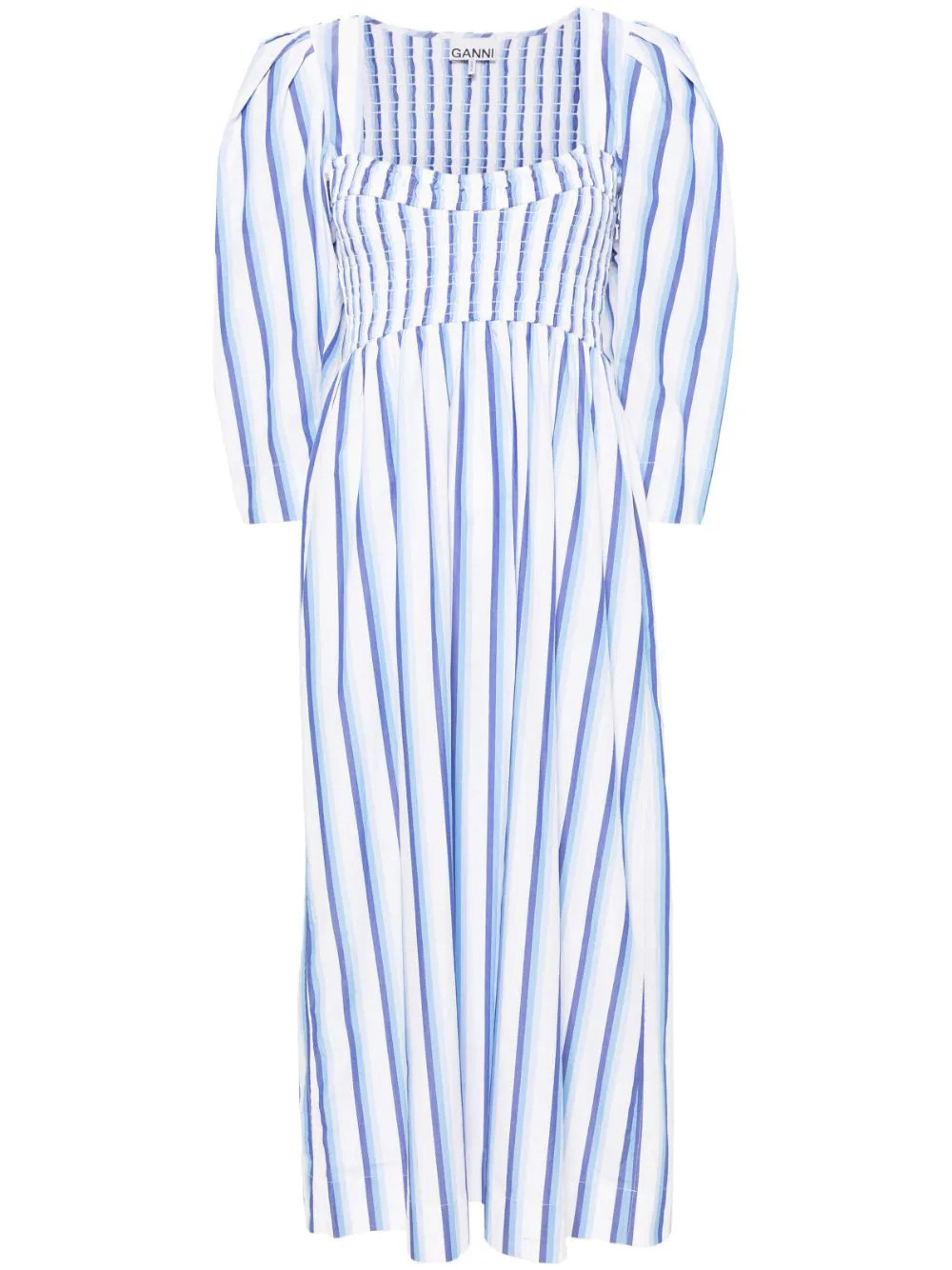 GANNI striped poplin midi dress - Blue | Farfetch Global