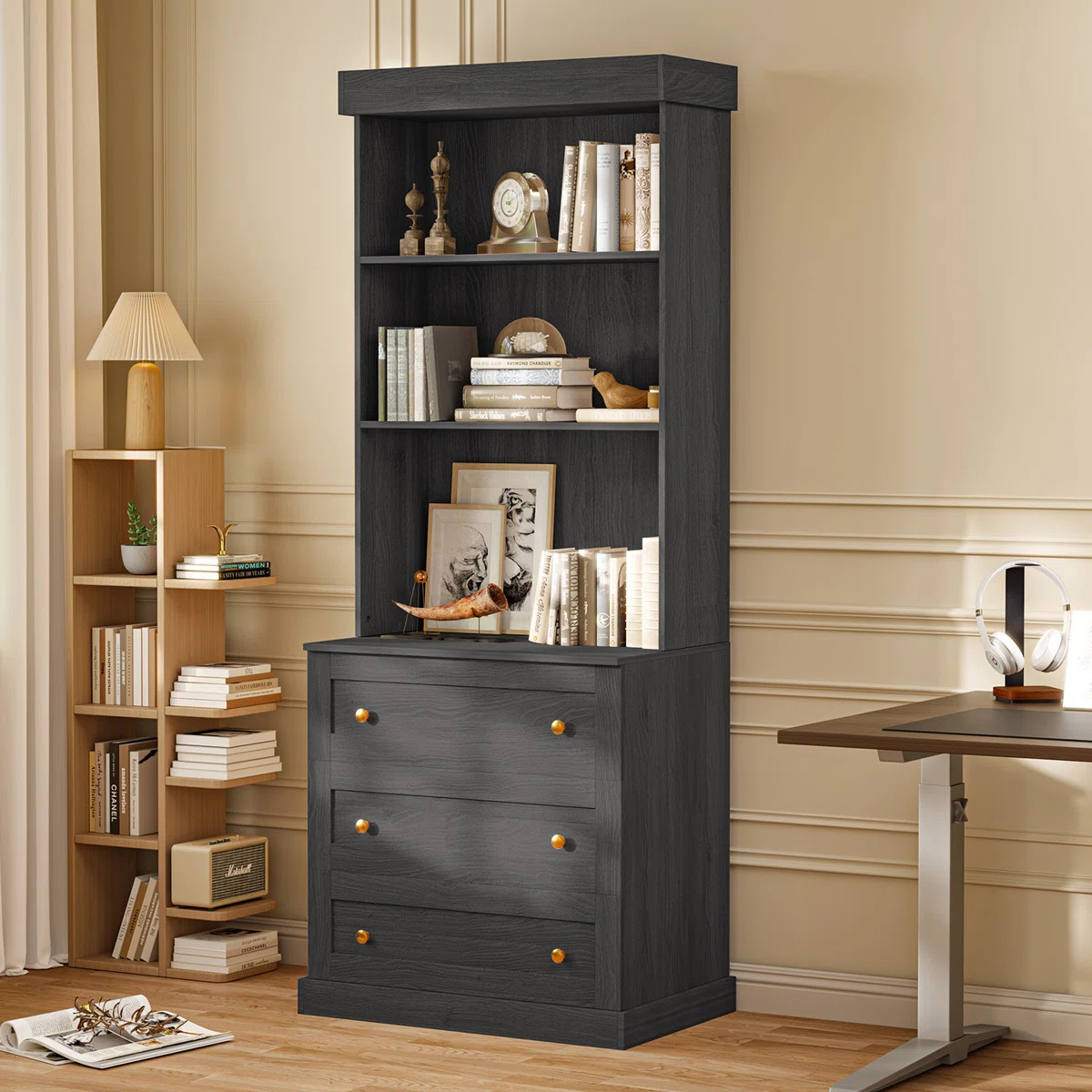 Kenric Three Layers of Drawers and Open Countertops&Bookcases | Wayfair North America