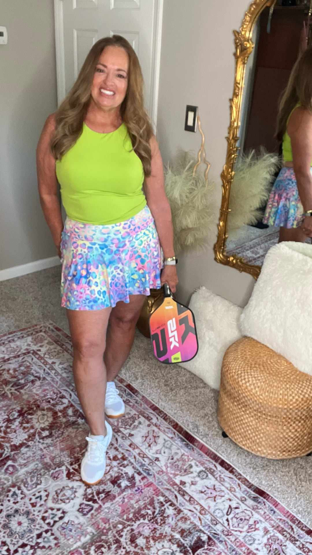 Fun graphic  rainbow cheetah print athletic tennis skort with built in shorts .

#LTKMidsize #LTKFindsUnder50 #LTKActive