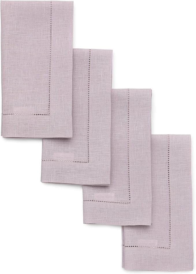 Solino Home Linen Napkins Set of 4 - Classic Hemstitch 100% Pure Linen Lilac Dinner Napkins Cloth... | Amazon (US)