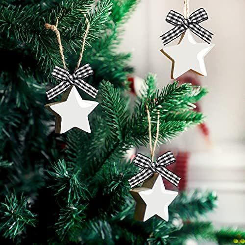 12 Pieces Christmas Farmhouse Star Ornament Wooden Star Hanging Ornament 2 Inch Christmas Star De... | Amazon (US)