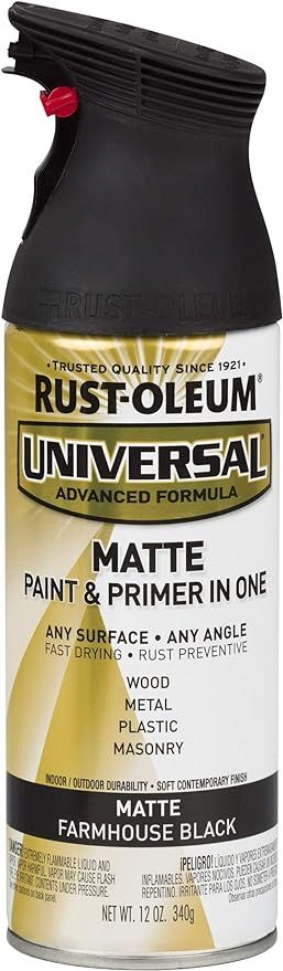 Rust-Oleum 330505 Universal Enamel Spray Paint, 12 oz, Matte Farmhouse Black | Amazon (US)