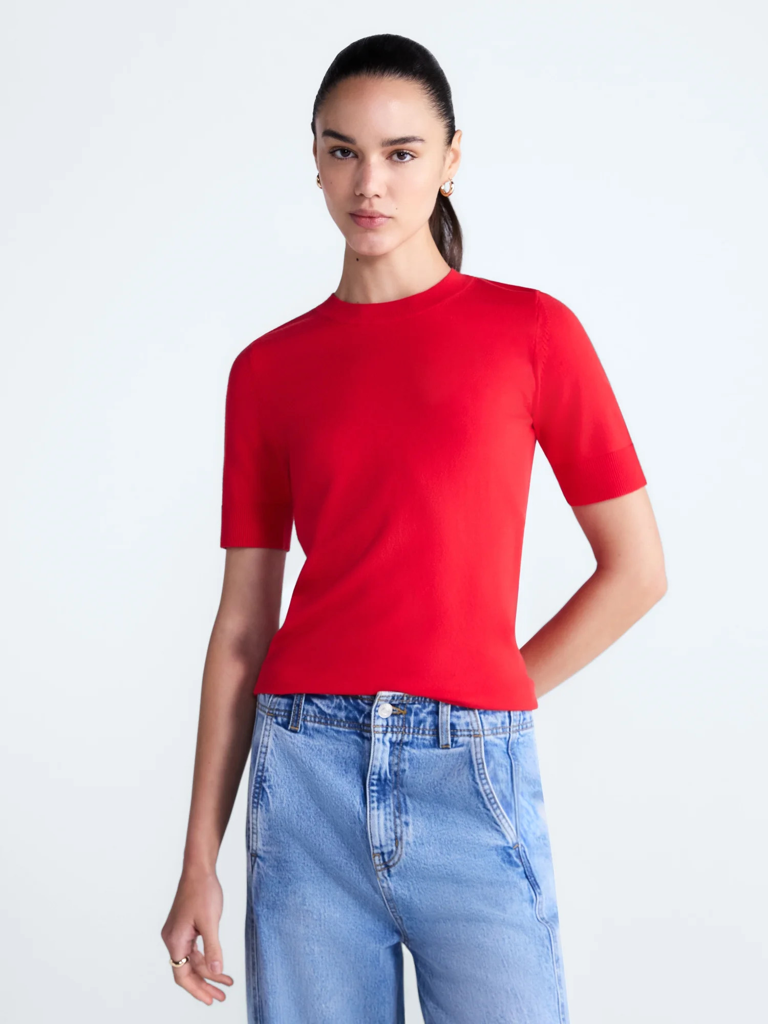 Free Assembly Women's Cozy Yarn Sweater Tee with Short Sleeves, Sizes XS-XXL | Walmart (US)