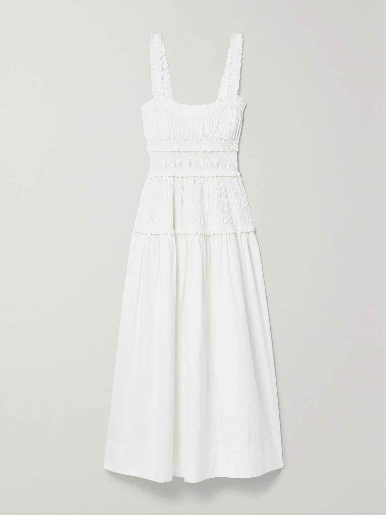 DÔEN - Marianne Shirred Organic Cotton-poplin Midi Dress - White | NET-A-PORTER (US)