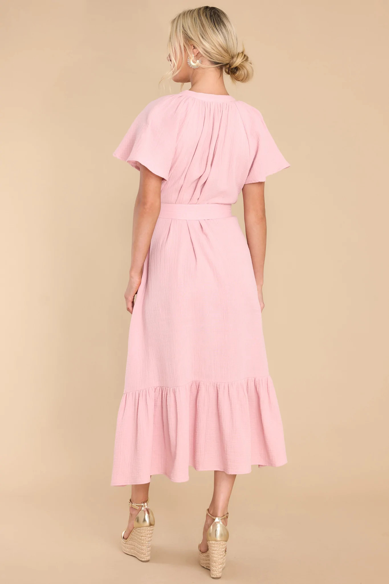 Buttoned Up Beauty Dusty Pink Midi Dress | Red Dress 