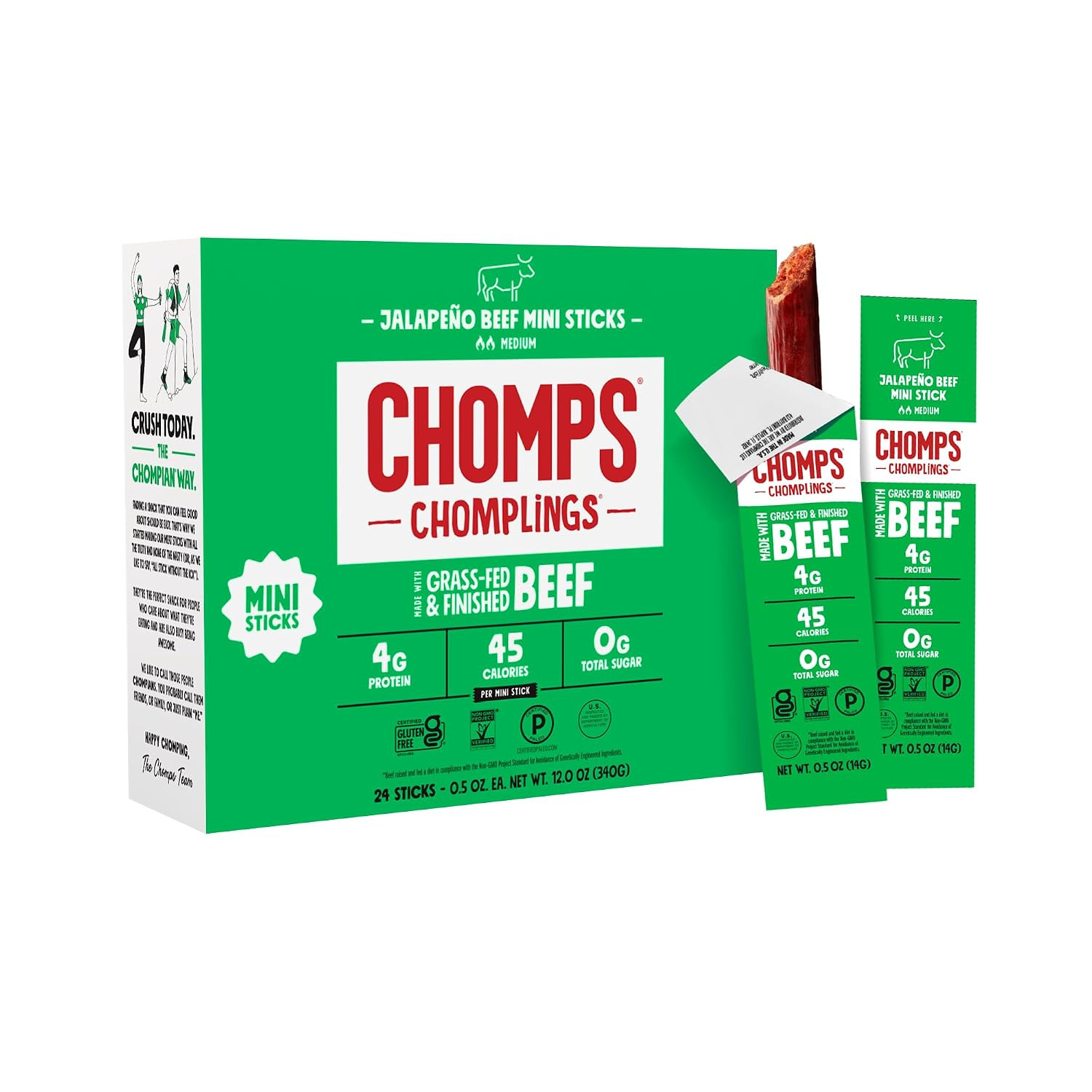 Chomps Jalapeño Beef Chomplings, Grass-Fed & Finished, 24ct, Protein Snack | Amazon (US)