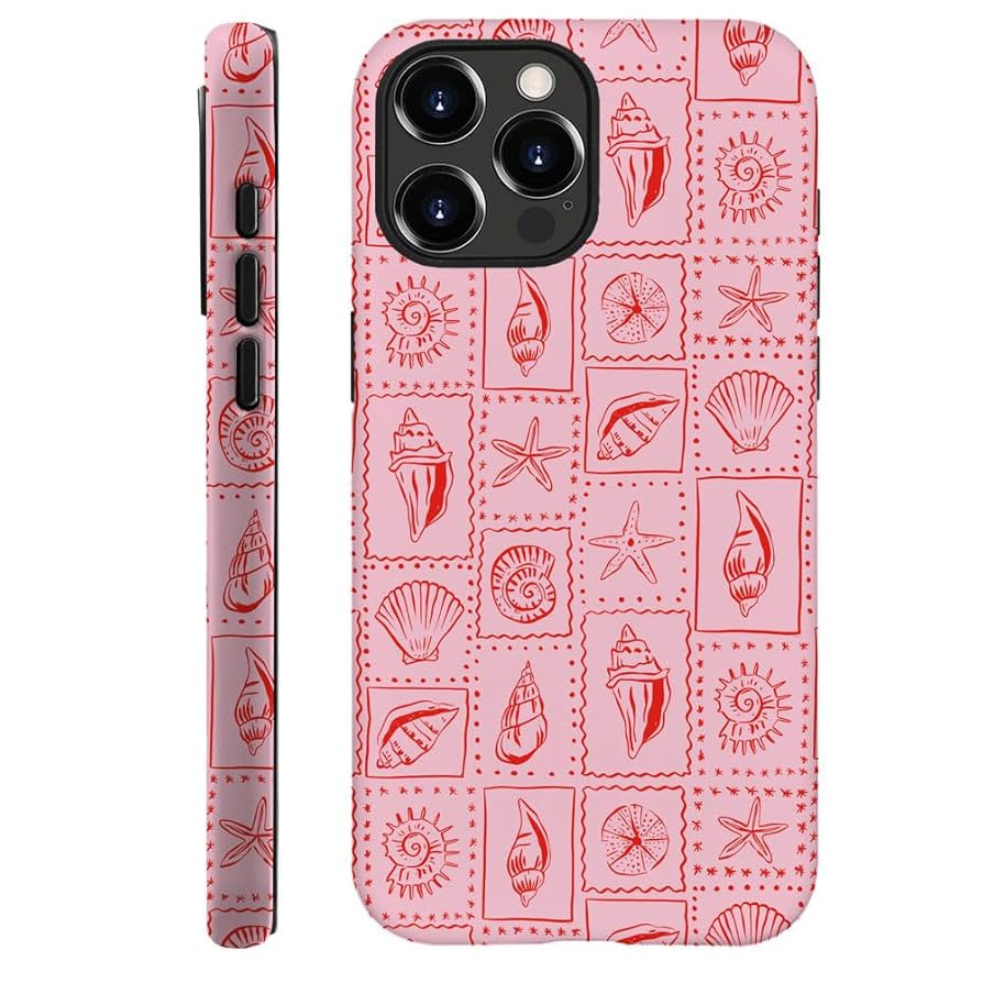 Case for iPhone 16 Pro,Frosted 2-Layer Durable Case for Girl Women,Pink Seashells Stamps Beachy | Amazon (US)