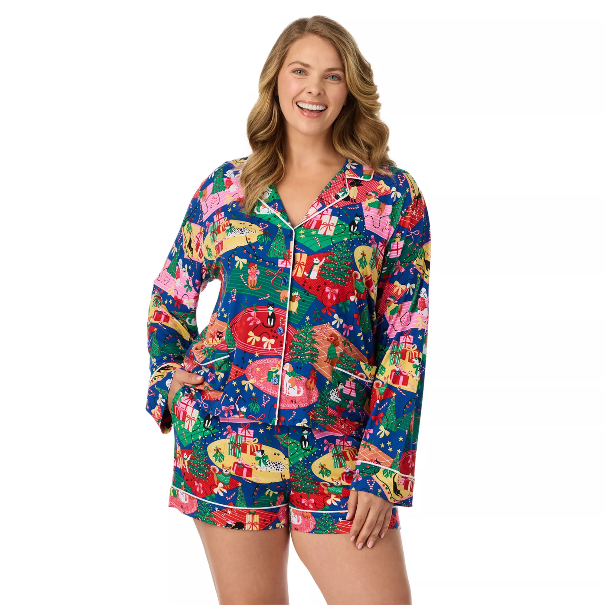 Plus Size Beauty Sleep Social Long Sleeve Pajama Top & Pajama Shorts Set | Kohl's