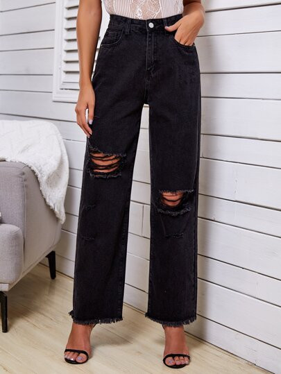 Raw Hem Straight Jeans | SHEIN