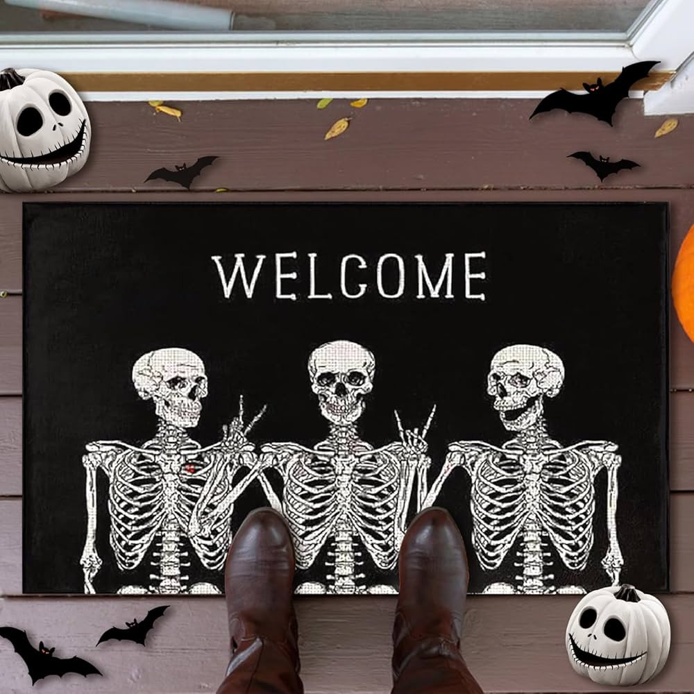 Halloween Skull Door Mat,23.62"× 35.43" Funny Skull Welcome Mat, Doormats for Indoors and Outdoo... | Amazon (US)
