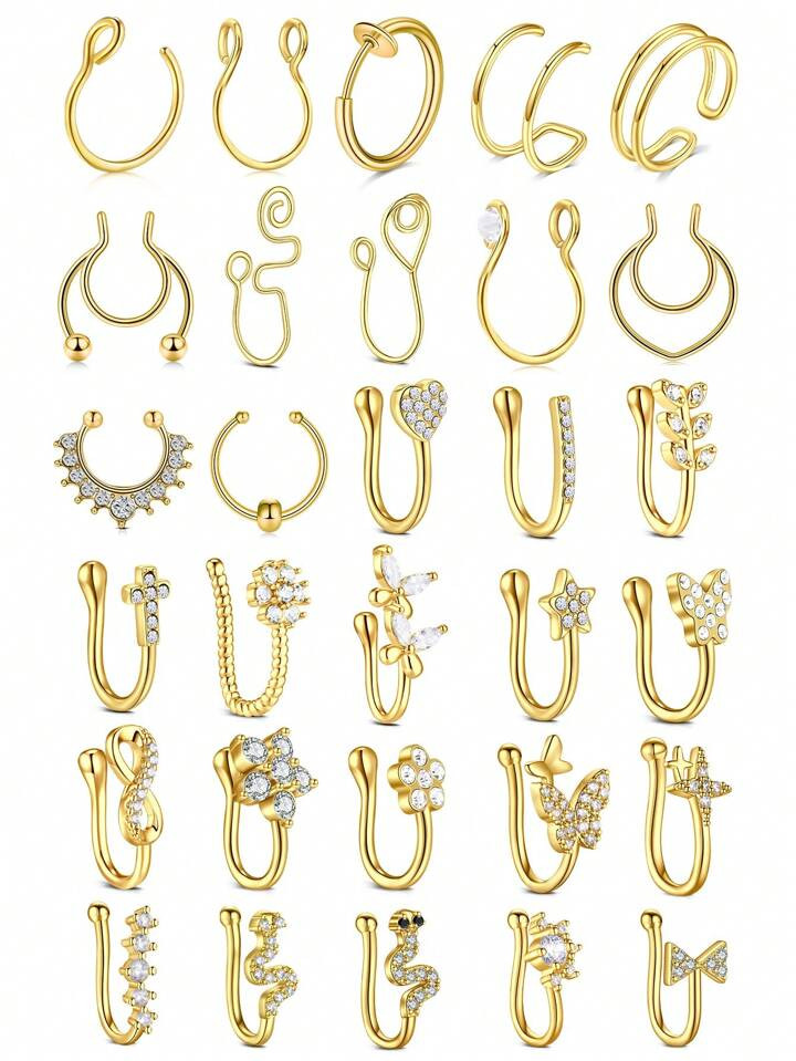 1PC Fake Nose Ring CZ African Nose Cuffs Gold Faux Septum Nose Rings Clip On Nose Jewelry For Wom... | SHEIN