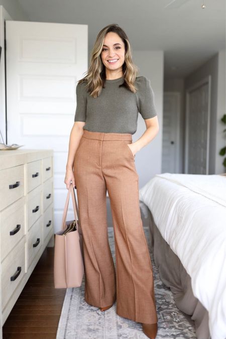 Outfit idea for work with boots. 

Top: xs 
Pants: 0 short (These run large on me and are a tiny bit long even with heels. You may want to size down.)
Boots: tts 

#LTKSeasonal #LTKworkwear #LTKstyletip