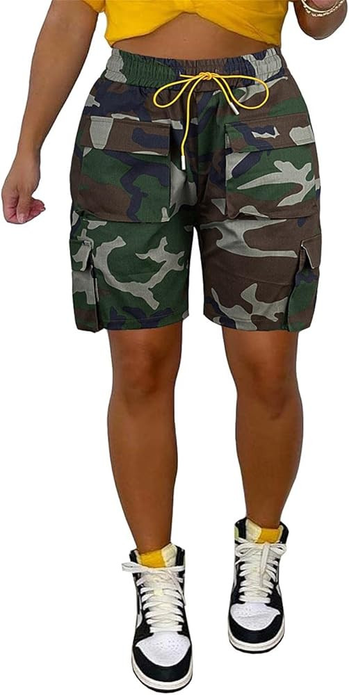 Lucuna Women's Camo Shorts High Waisted Multi-Pocket Army Fatigue Casual Cargo Short Pants, 4-cam... | Amazon (CA)
