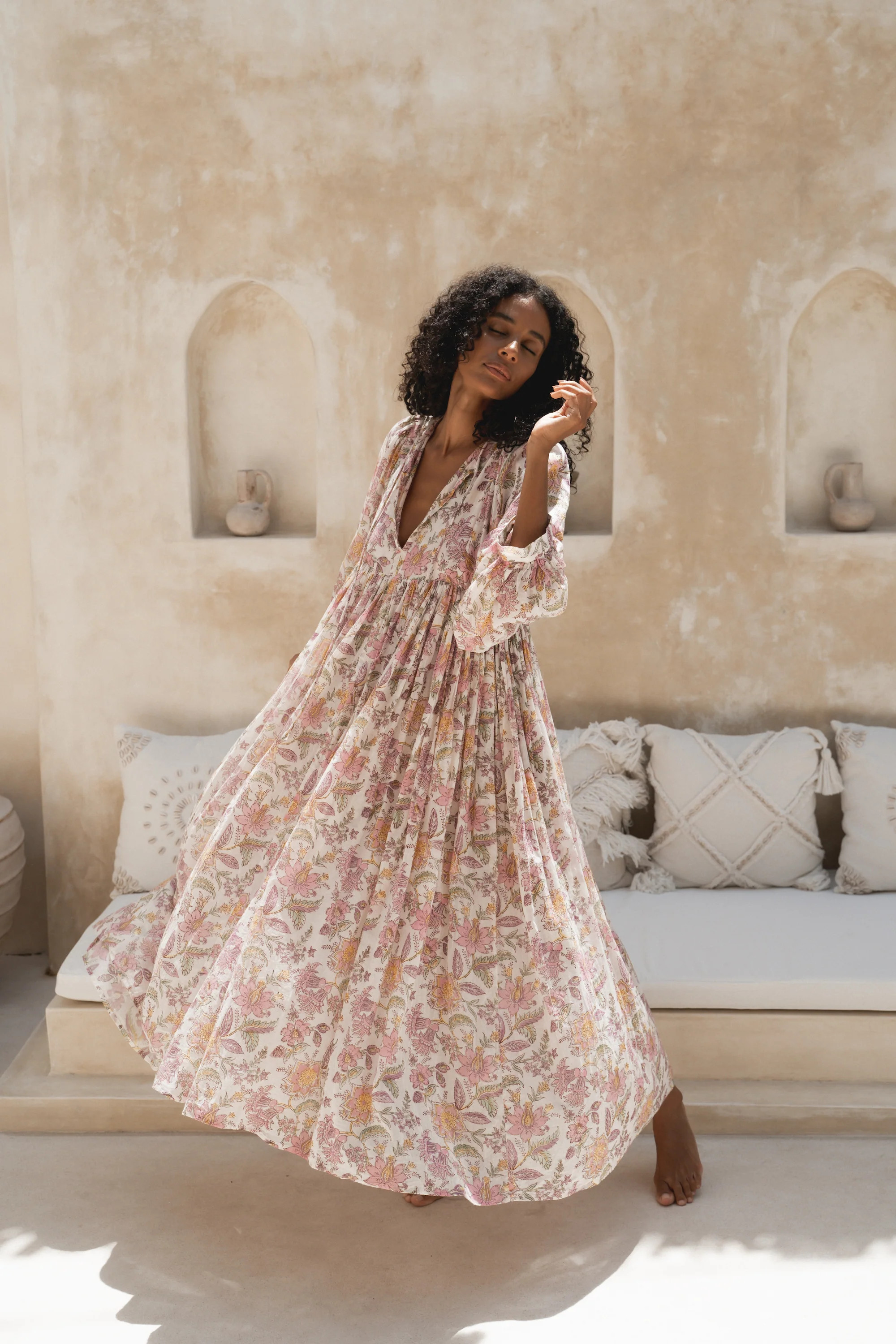 Kyra Maxi Dress ~ Fuchsia Bloom | Hand-Block Printed, Made with Intention | Daughters of India